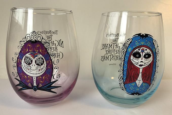 Qudasar Zmaomaoy TANGDIAABBCC XGATML AMAHLE The Nightmare Before Christmas Jack and Sally Sugar Skulls 20 Ounce Water Glass - Set of 2 - sugar skull tumbler with straw