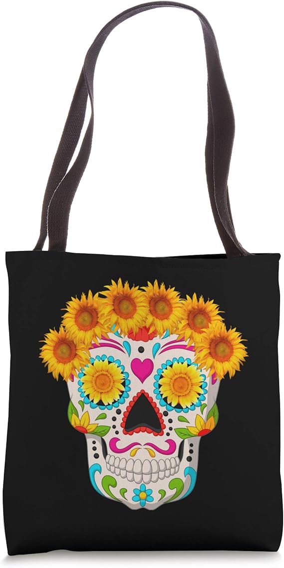 Sugar Skull With Sunflowers Halloween Cinco De Mayo Tote Bag - sugar skull handbags for sale