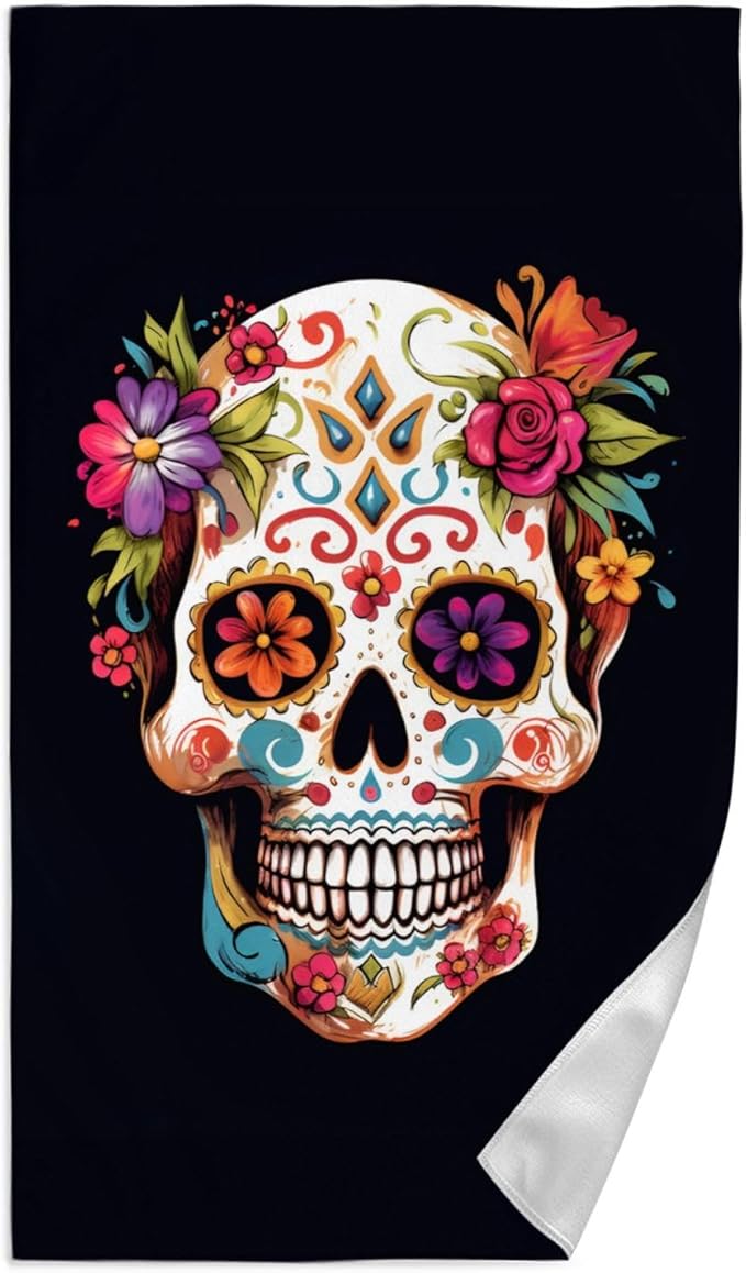 Dujiea Sugar Skull Kitchen Dish Towel Soft Highly Absorbent Hand Towel Home Decorative Multipurpose for Bathroom Hotel Gym and Spa 15 X 27 Inches - sugar skull beach towel