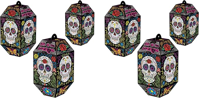 Day of The Dead Sugar Skull Paper Lanterns, Multicolored Pack of 2 - sugar skull table lamp