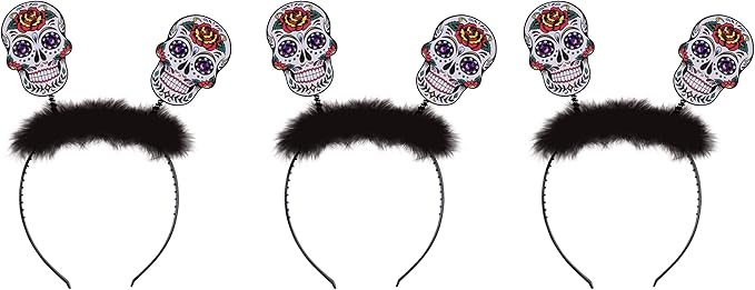 Day of The Dead Sugar Skull Headbands, Multicolored Pack of 3 - sugar skull flower crown
