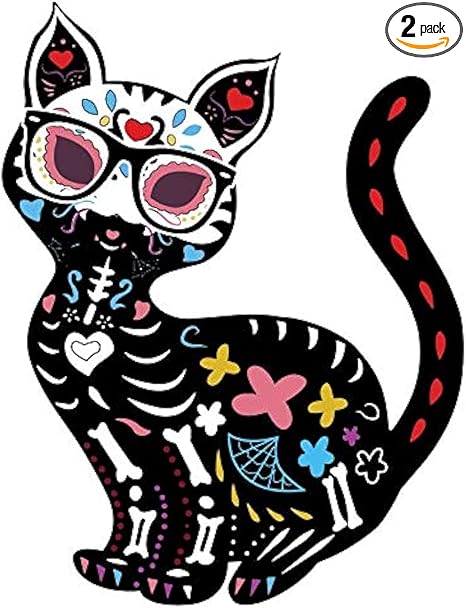 JMM Industries Cat Sugar Skull Decal Sticker Day of The Dead Gato Mexican Decor Holiday Cute 4-Inches Premium Quality Vinyl Sticker UV Protective Laminate PDS2142 - sugar skull temporary tattoo