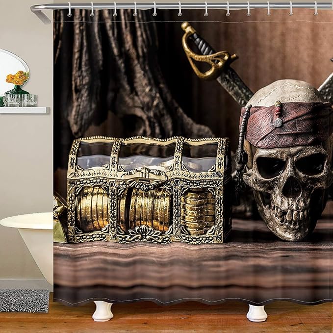 Feelyou Sugar Skull Shower Curtain Halloween Skull Pattern Waterproof Bath Curtain Caribbean Pirates Bathroom Shower Curtain Set with 12 Hooks for Stalls Bathtubs 72Wx72L - sugar skull shower curtain set