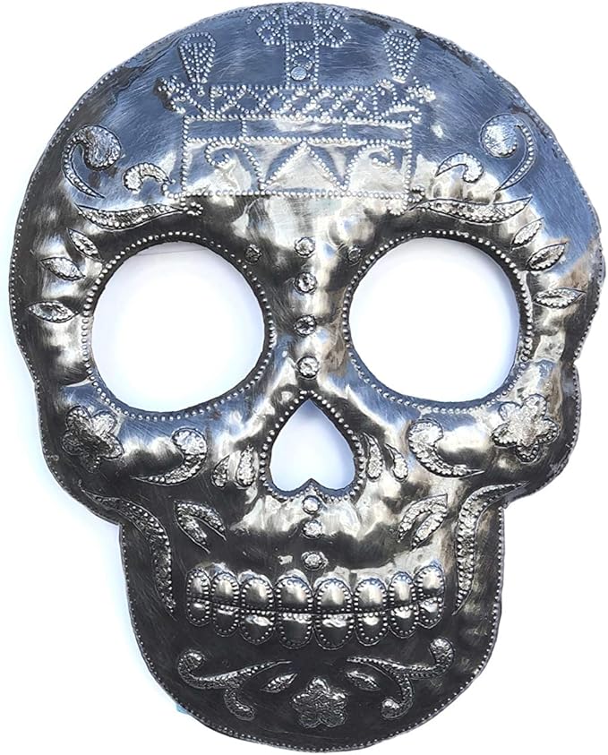 It's Cactus Veve Baron Samedi Skull Metal Wall Hanging Sculpture, Sugar Skull Skeleton Artwork, Handmade in Haiti, Recycled Metal 7.6 X 9.75 Inches, Halloween Decorations - sugar skull canvas wall art
