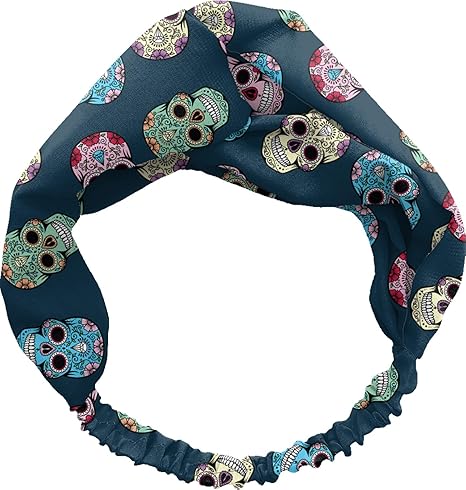 Spoontiques - Headband - Printed Fabric Hair Bands - Knotted Hair Band for Everyday Use - Sugar Skull - sugar skull flower crown
