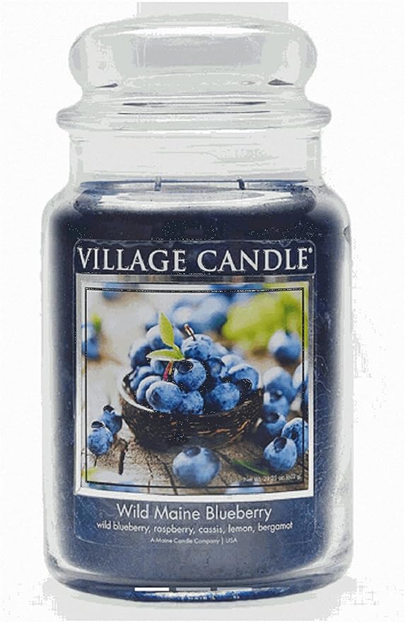 Village Candle Wild Maine Blueberry Large Glass Apothecary Jar Scented Candle, 21.25 oz, Dark Blue - sugar skull candle holder