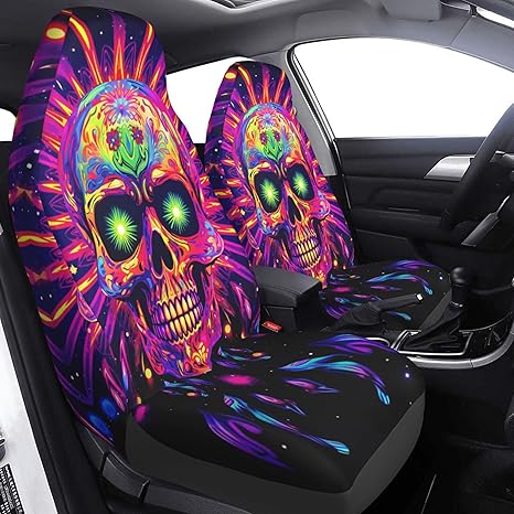 Galaxy Sparkle Sugar Skull with Feather 2 Pcs Car Seat Covers Set Vehicle Front Seat Protector Auto Interior Accessories Protetors Car Mat Covers Universal fit Most Car SUV Van Truck - sugar skull car floor mats
