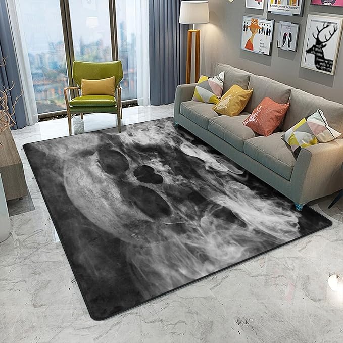 ALALAL Smoke Sugar Skull Area Rug, Rug for Living Room Soft Durable Rugs Carpet for Bedroom 5'x7' Grey/Black 60x 84 in - sugar skull car floor mats