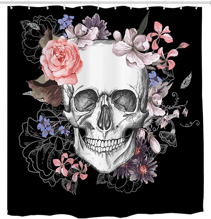Shower Curtain Sugar Skull, Halloween Skulls Rose Flower Waterproof Fabric Bathroom Bath Curtains, 72 x 72 - sugar skull shower curtain set