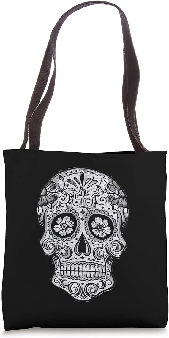 Sugar Skull Black White Image Day Dead Dios De Los Muertos Tote Bag - sugar skull handbags for sale