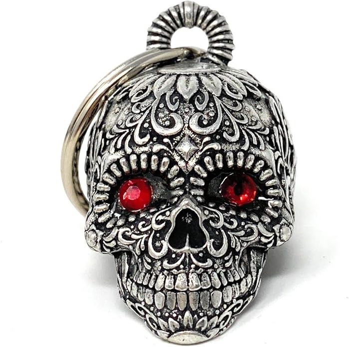 Bravo Bells Sugar Skull Diamond Bell - Biker Bell Accessory or Key Chain for Good Luck on The Road - sugar skull plates set