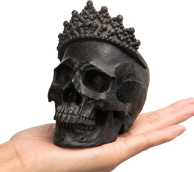 Newman House Studio Skull-Decor Halloween-Decorations - Vintage-Human Head-Sculpture with Crown for Indoor Skull Figurine Home Party Gothic Witchy Room Decor 3.7L x 2.8W x 4.2H inch - sugar skull figurine collectible