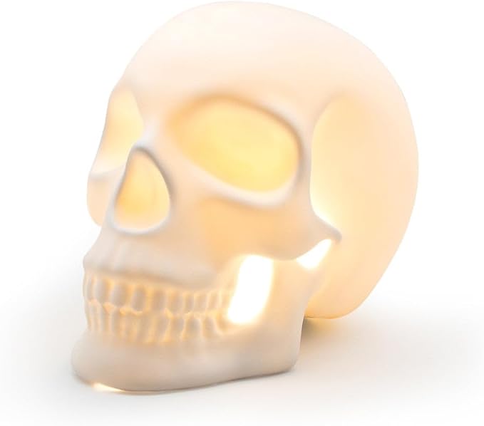 Suck UK Skull Lamp for Living Room Bedroom Ceramic Table Lamp | Nightstand | Decorative Deco | Ceramic Skull Light | Gothic Home Decor | Lifesize Skeleton Head USB LED - sugar skull table lamp