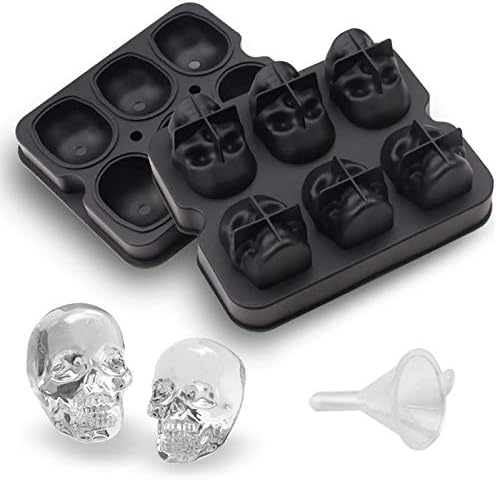 CHIYAN Skull Ice Mold Silicone - Set of 6 Large 3D Ice Cube Molds, 2.3x2.3 Inch Flexible Silicone Freezer Tray, Whiskey Cubes Mold Skull for Party Cocktails Champagne and Drinks - sugar skull tumbler with straw