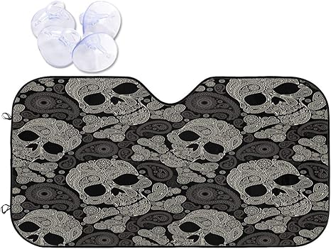 Foruidea Sugar Skull Car Windshield Sun Shade Auto Sunshade for Car Truck SUV-Blocks Rays Sun Visor Protector-Keeps Your Vehicle Cool (51.2 X 27.5 Inch) - sugar skull car sunshade for windshield