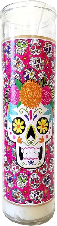 Cinco de Mayo White Skull Devotional Candle - sugar skull candle holder