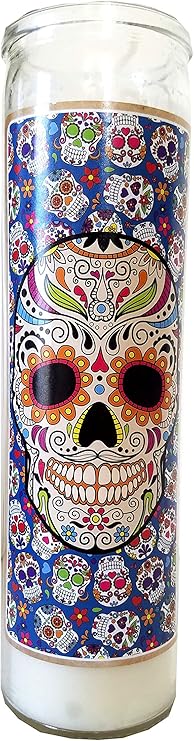 Cinco de Mayo Black Eyed Skull Devotional Candle - sugar skull candle holder