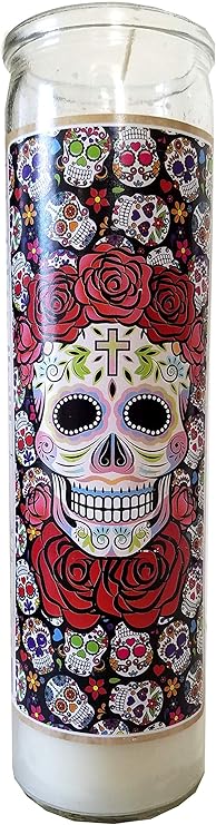Cinco de Mayo Rose Skull Devotional Candle - sugar skull candle holder