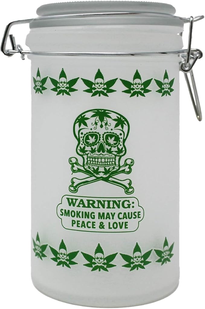 TMI Stash Jars Large 6 Tall Airtight Glass Herb Storage Jar with Smoking May Cause Peace and Love design Sugar Skull Design - sugar skull wine glass