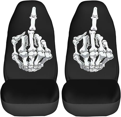 Foruidea Funny Black White Skull Car Seat Covers Universal 2 Pcs Auto Front Seat Cover Fit Most Cars,SUV,Sedan,Trucks - sugar skull car pet seat cover