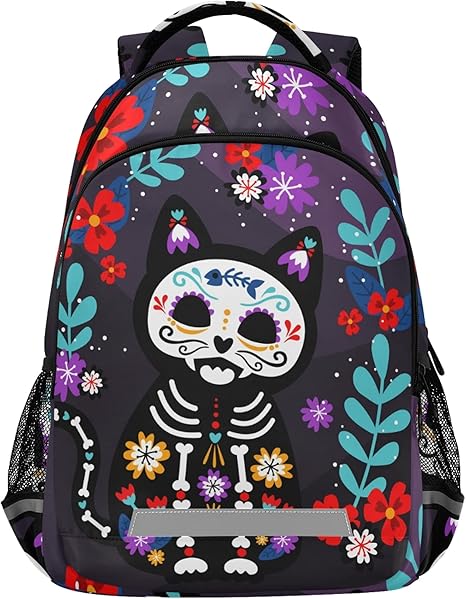 Cat Sugar Skull Backpacks Laptop School Book Bag Lightweight Daypack for Men Women Teens Kids - best sugar skull backpack
