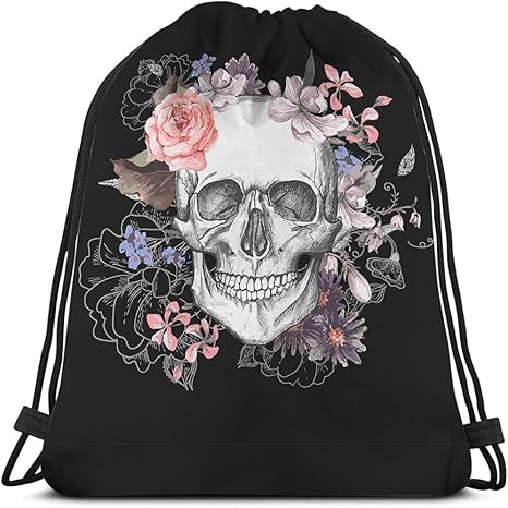 Skull Drawstring Bags Backpack Bag Day Of The Dead Mexican Sugar Skeleton Gothic Style Rose Art Floral Sport Gym Sack Drawstring Bag String Bag Yoga Bag for Men Women - best sugar skull backpack