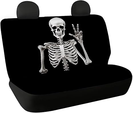 Binienty 2 Pcs Universal Fit Auto Bench Seat Cushion Covers for Women Men, Human Skull Skeleton Funny Design Dirt Proof Dog Car Back Seat Cover - sugar skull car seat covers set