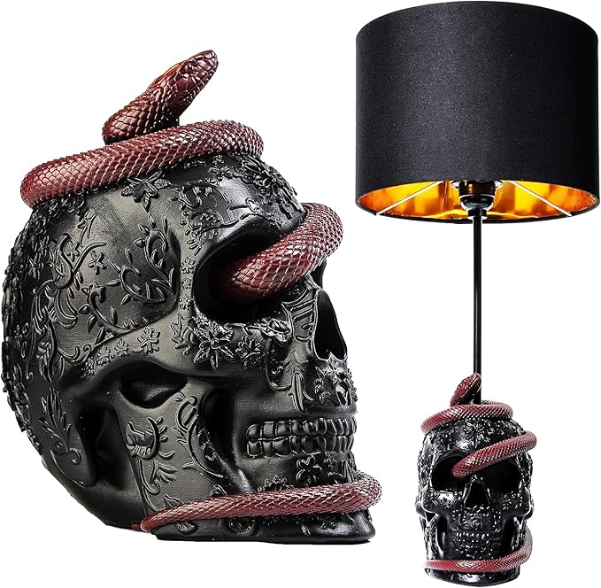 GUTE Skull Snake Lamp, 24" H - Desk Table Lamp, Gothic Lamp, Skull Decoration, Snake Figurine Unique Table Lamp Decor for Any Room - Unique Novelty Gifts & Decorations - sugar skull table lamp