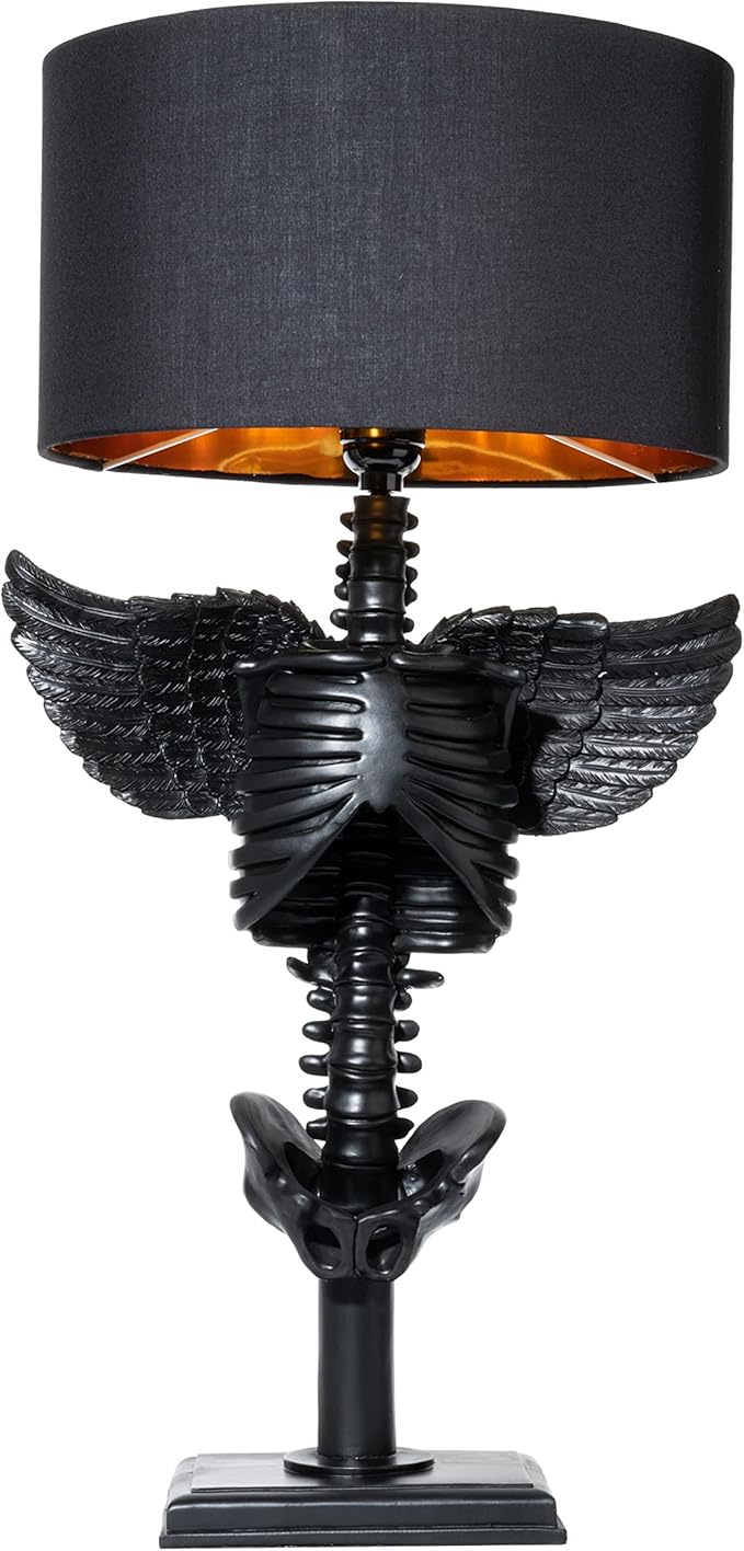 Large Skeleton with Wings Lamp - Decorations 25" H Skull Skeleton Desk Table Lamp, Goth Decor, Skeleton Figurine, Unique Table Gothic Spooky Home Decor for Any Room - Birthday Gifts (Black) - sugar skull table lamp