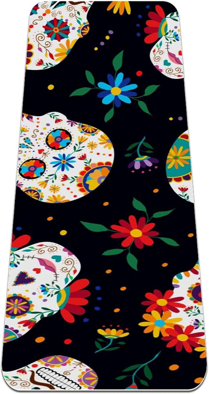 Siebzeh Sugar Skull Premium Thick Yoga Mat Eco Friendly Rubber Health&Fitness Non Slip Mat for All Types of Exercise Yoga and Pilates (72" x 24" x 6mm) - sugar skull yoga mat