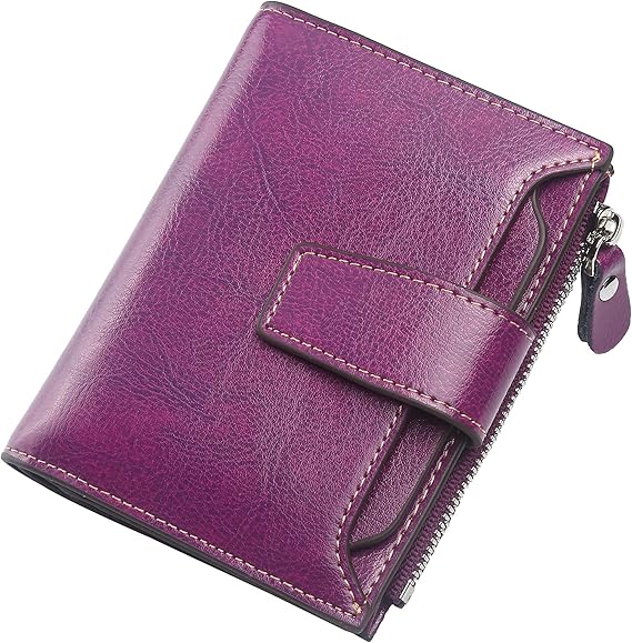 Small Compact Women Wallet RFID Blocking Genuine Leather Bifold Purse with ID Windows - sugar skull wallets for women