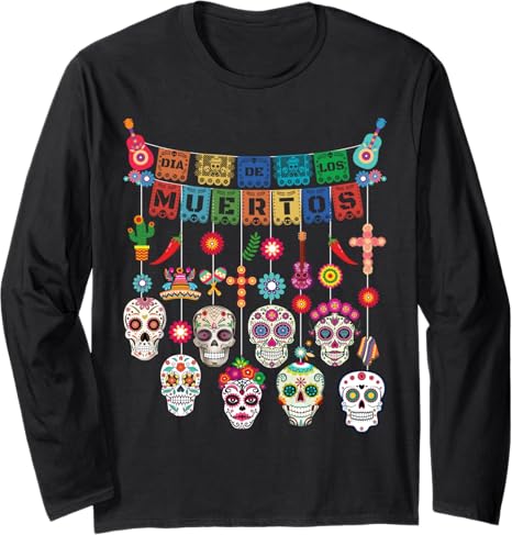 Dia De Los Muertos Day of the dead tee - sugar skull long sleeve shirt mens