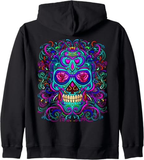 Happy Skull Designs - sugar skull zip up hoodie mens