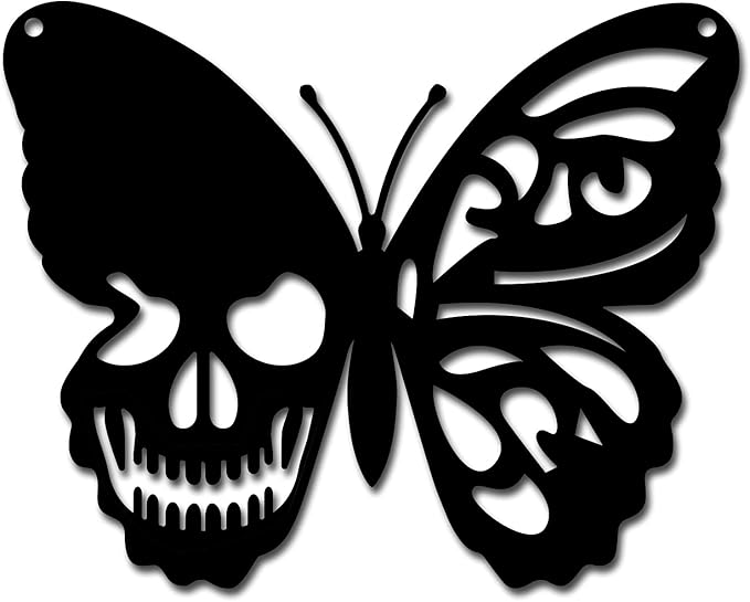 CREATCABIN Skull Metal Wall Art Butterfly Decor Wall Hanging Plaques Ornaments Iron Wall Art Sculpture Sign for Indoor Outdoor Home Livingroom Kitchen Garden Office Decoration Gift Black 6.3 x 7.9inch - sugar skull canvas wall art