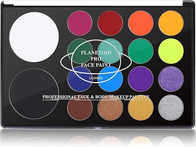 UCANBE Face & Body Paint, Water Activated SFX Makeup Palette - Extra Large White & Black Pan, Professional 18 Color Safe Non Toxic Art Painting Kit for Halloween, Cosplay, Parties, Theater & Stage - sugar skull makeup kit