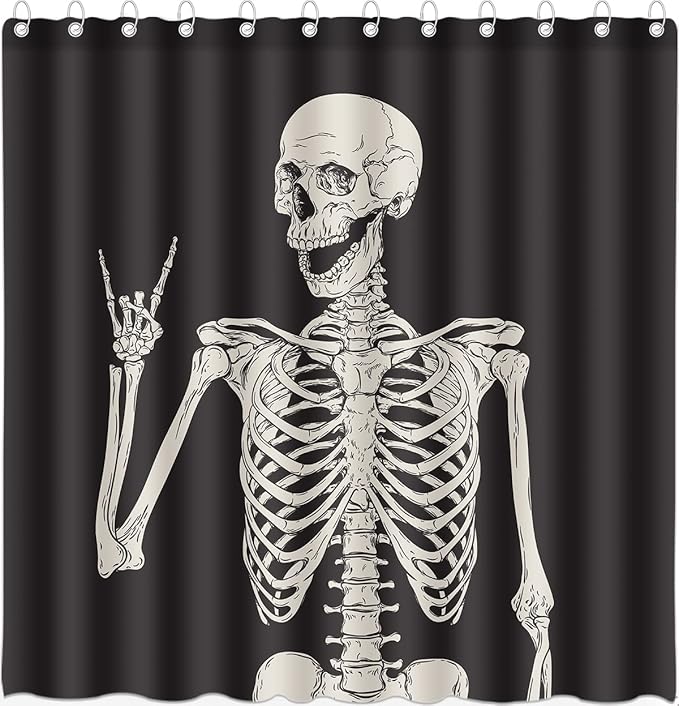 Halloween Shower Curtain for Bathroom Rock and roll Music Skeleton Bone Day of The Dead Skull Gothic Dark Grey Horrifying Weird Poliester Fabric Decoration Water Proof with 12Hooks 72x72inch - sugar skull shower curtain set
