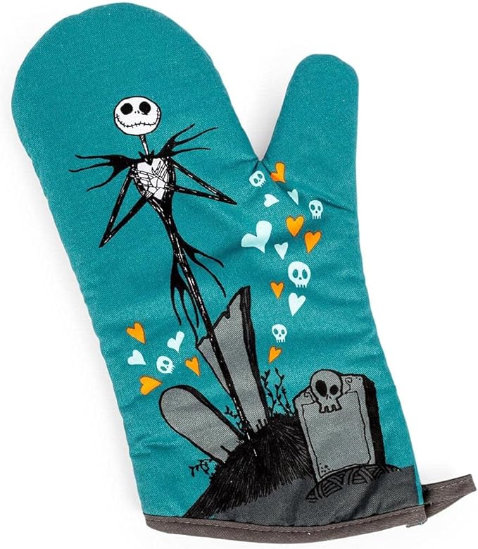 The Nightmare Before Christmas Jack and Sally Oven Mitt | Official Disney Kitchen Accessories and Household Items, Housewarming Gift | Thick Heat Resistant Gloves for Cooking and Baking - sugar skull oven mitts