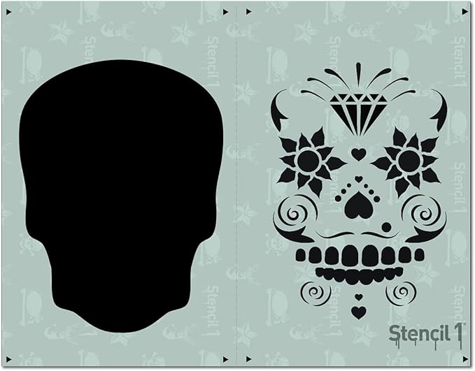 Stencil1 Sugar Skull 2-Layer Stencils 8.5 x 11 inches Perfect Design for DIY Halloween Wall Art, Painting on Bedroom Wall, Wood, Canvas, Art- Reusable, Recyclable. - sugar skull canvas wall art