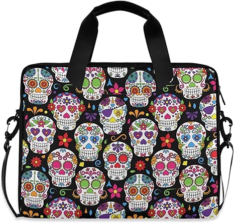Sugar Skull Laptop Bag Case 13 14 15.6 inch Laptop Messenger Bag Crossbody Briefcase for Men Women with Shoulder Strap Handle - sugar skull handbags for sale