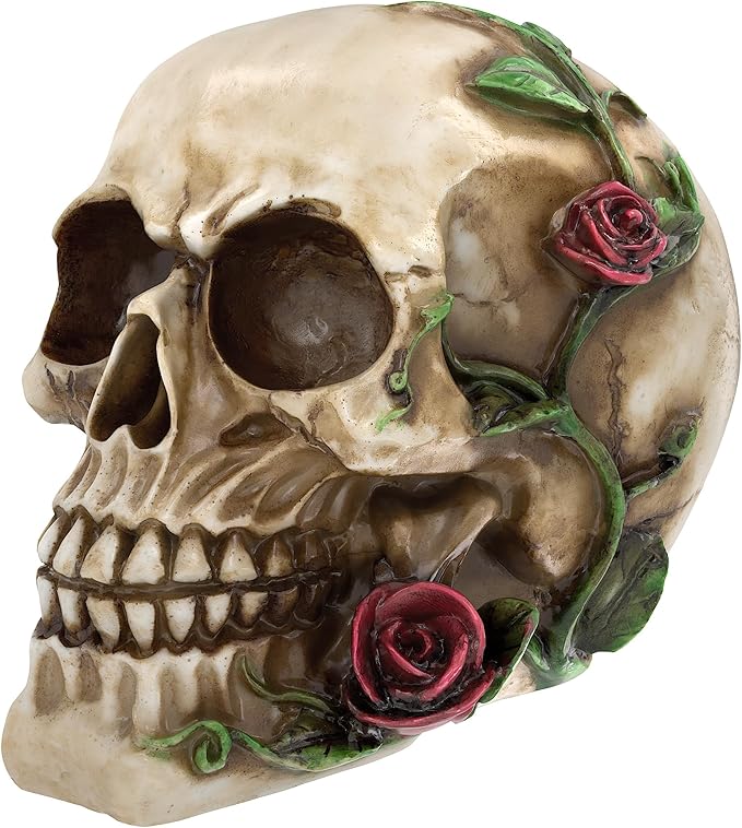 READAEER Human Skull with Rose Resin Statue Small Size Head Sculptures Skull Collectible Figurines - sugar skull figurine collectible