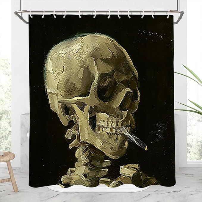 60x72inch Smoking Sugar Skull Shower Curtain Black Artistic Cool Funny Smoke Skeleton Halloween Gothic Bath Curtain Fabric Polyester Waterproof for Home Bathroom Bathtub Liner with Hooks - sugar skull shower curtain set