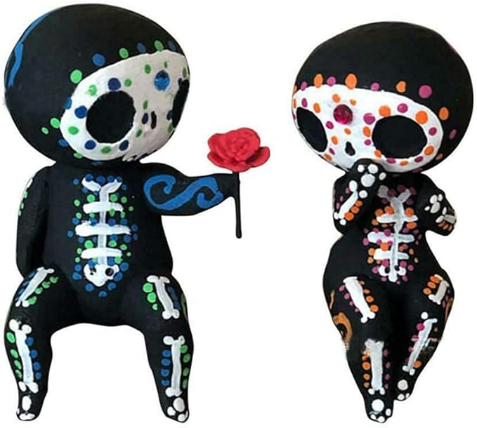 Sugar Skull Couple Statue,Sugar Skull Decor,Resin Crafts Cute Statue Skeleton Memorial Sculpture, Dia De Los Muertos Decor,Halloween Decoration,Home Decor Figurines, for Girlfriend - sugar skull figurine collectible