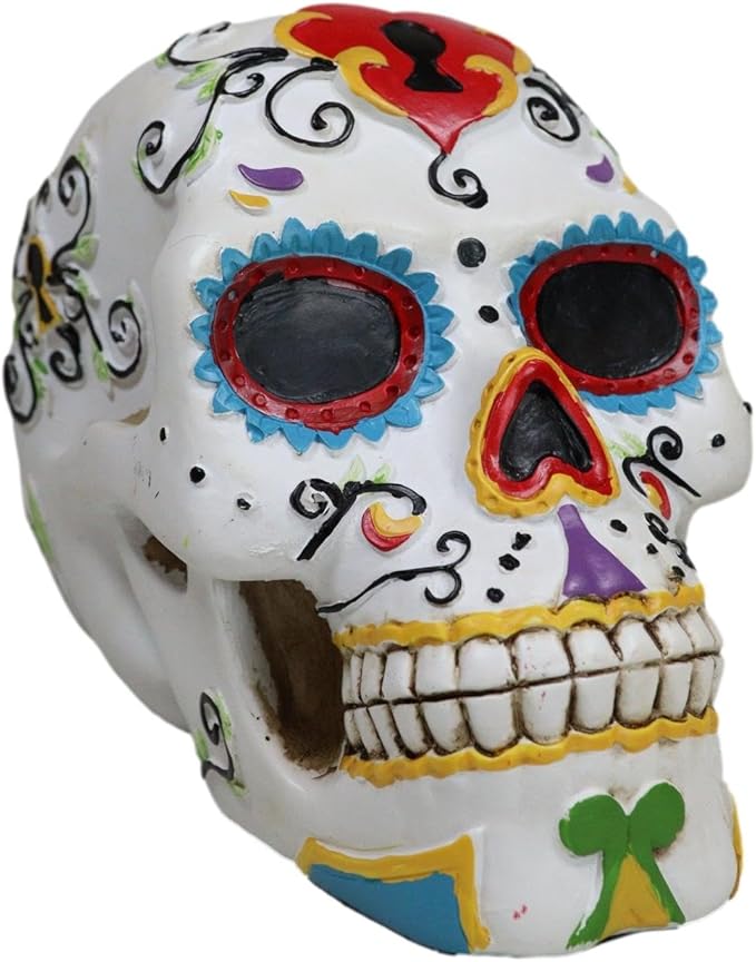 Ebros Gift White Floral Love Lock Voodoo Day of The Dead Sugar Skull Figurine Colorful Pastel Resin Skeleton Cranium Dia De Muertos Calacas As Gothic Display Model Sculpture - sugar skull figurine collectible