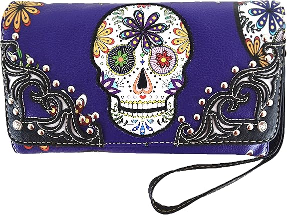 Western Style Sugar Skull Studded Country Purse Single Shoulder Bag Clutch Women Blocking Wristlet Wallet - sugar skull handbags for sale