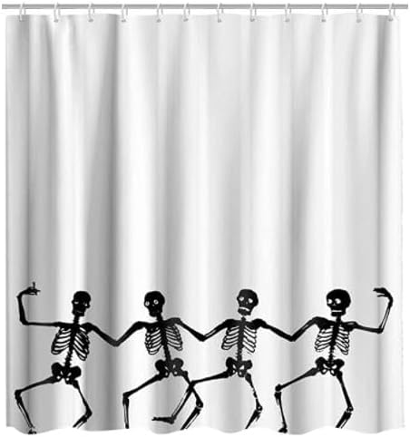 Sugar Skull Theme Fabric Funny Dancing Skeleton Shower Curtain Sets Kids Bathroom Halloween Decor, Shower Curtain Bathroom Sets with 12 Hooks, Eco-Friendly, No Odor Rust Proof Grommets - sugar skull shower curtain set