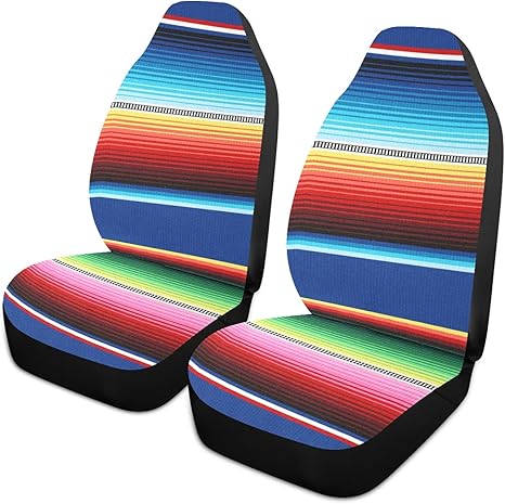 xigua 2 Pack Car Seat Covers Mexican Serape Blanket Stripes Non Slip Automotive Front Seats Cover Protector Decoration Fit for Universal Auto Cars Van Truck SUV - sugar skull car seat covers set