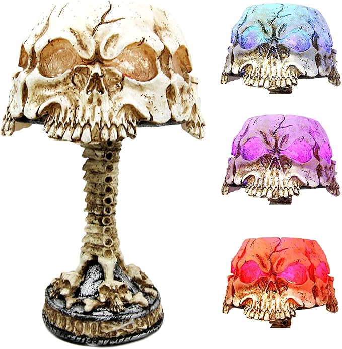Ebros Gift Day of The Dead Ossuary Gothic Triple Skull Faces Mini LED Color Changing Table Desktop Courtesy Lamp Figurine Day of The Dead Halloween Accent Decorative Night Light - sugar skull table lamp