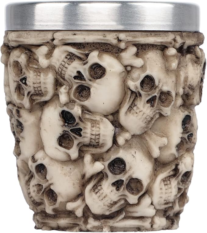 Skeleton Heap of Skulls Viking Skull Cup Medieval Warrior Coffee Mug Stainless Steel Gothic Tankard Chalice Halloween Xmas Ossuary Skeleton Wine Drinking Pirate Resin Holder Decor - sugar skull tumbler with straw
