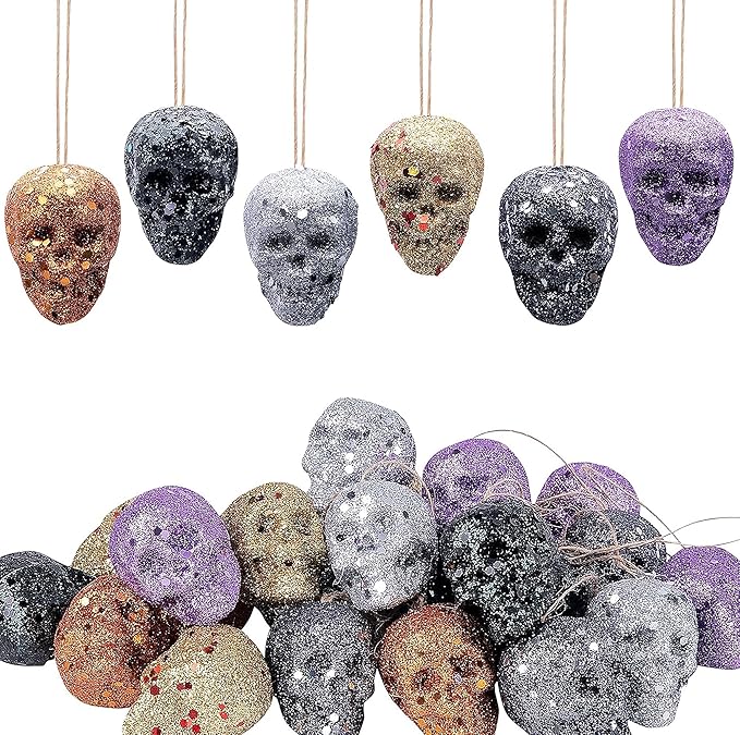 Sfcddtlg 30 PCS Color Mini Hanging Skull Heads - Hanging Skeleton Head Decoration, Hanging Ornament for Halloween, Mardi Gras, Xmas Tree - sugar skull christmas ornament