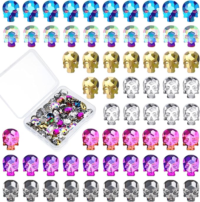 105 Piece Halloween Nail Charms - Skull, Punk, 3D Bling Rhinestones Nail Jewelry & Decorations for Women & Girls - sugar skull nail art